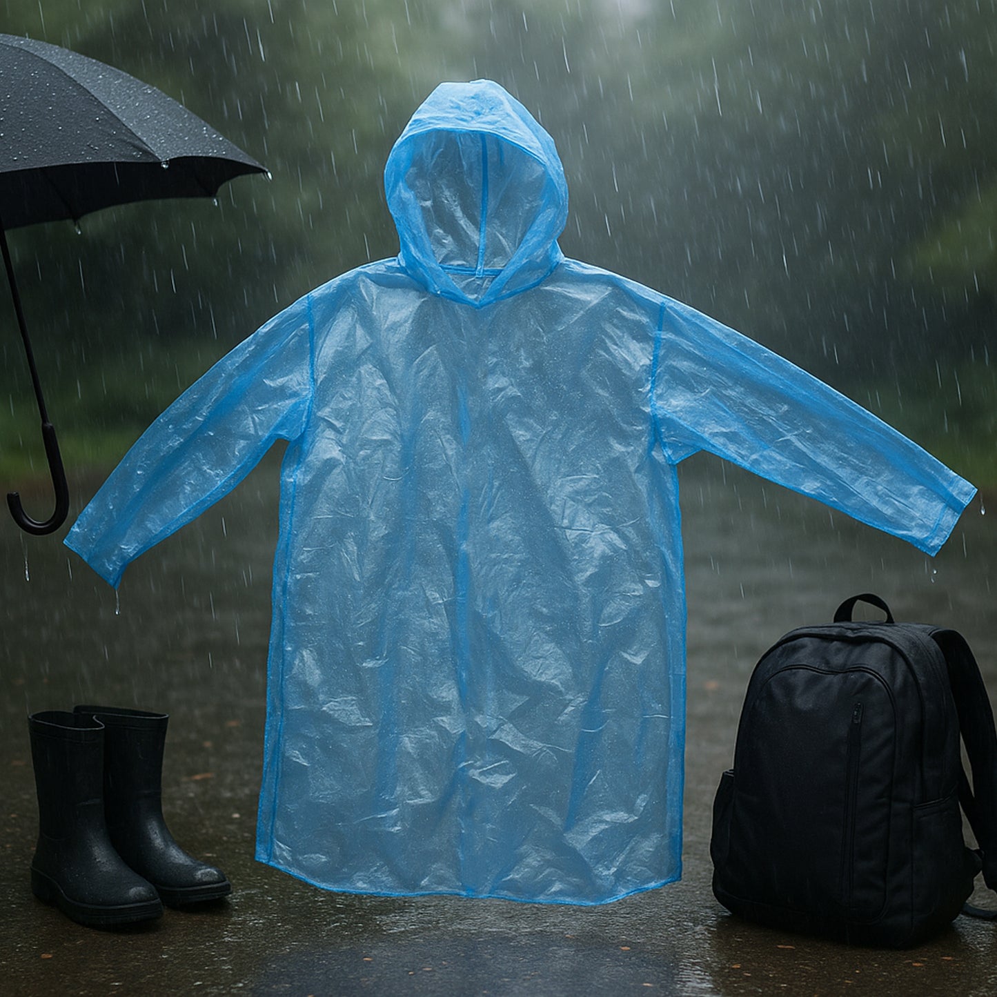 Ultra Lightweight Disposable Raincoat With Hood For Adults (1 Pc)