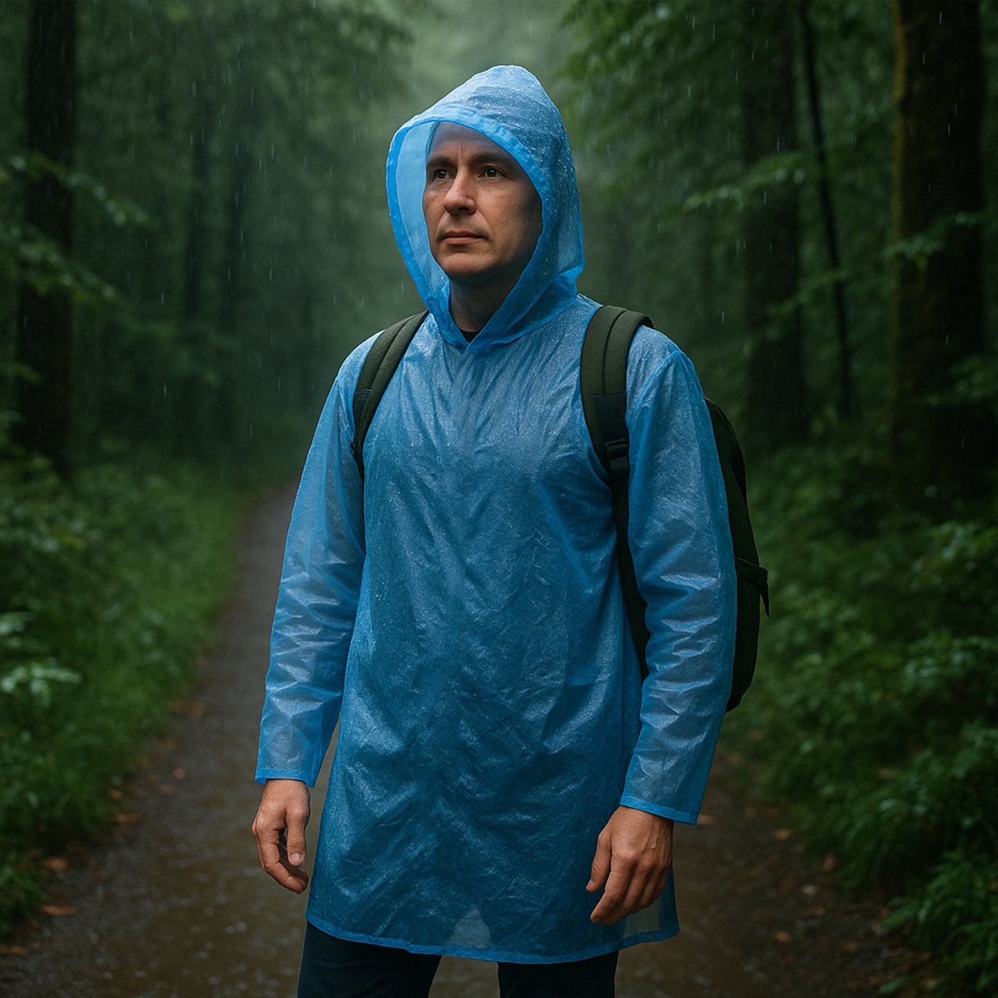 Ultra Lightweight Disposable Raincoat With Hood For Adults (1 Pc)